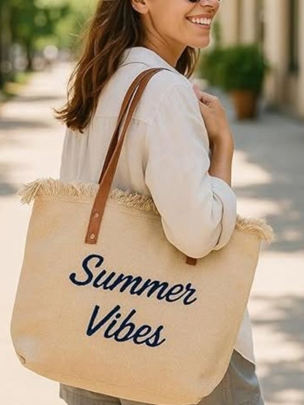 "Summer Vibes" Large Canvas Tote Bag - Beach/Travel Purse